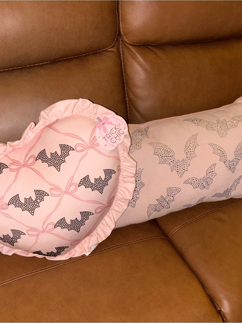 Trick or Chic Pink Bat Motif Decorative Pillows